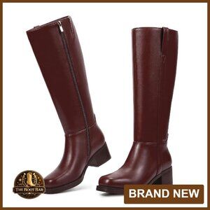 Women's Knee High Boots Chunky Block Heel Square Toe Zipper